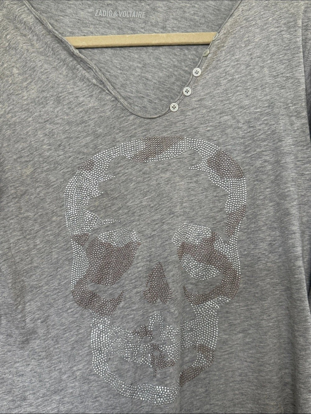 Zadig & Voltaire Gray Skull Graphic Long Sleeve Top